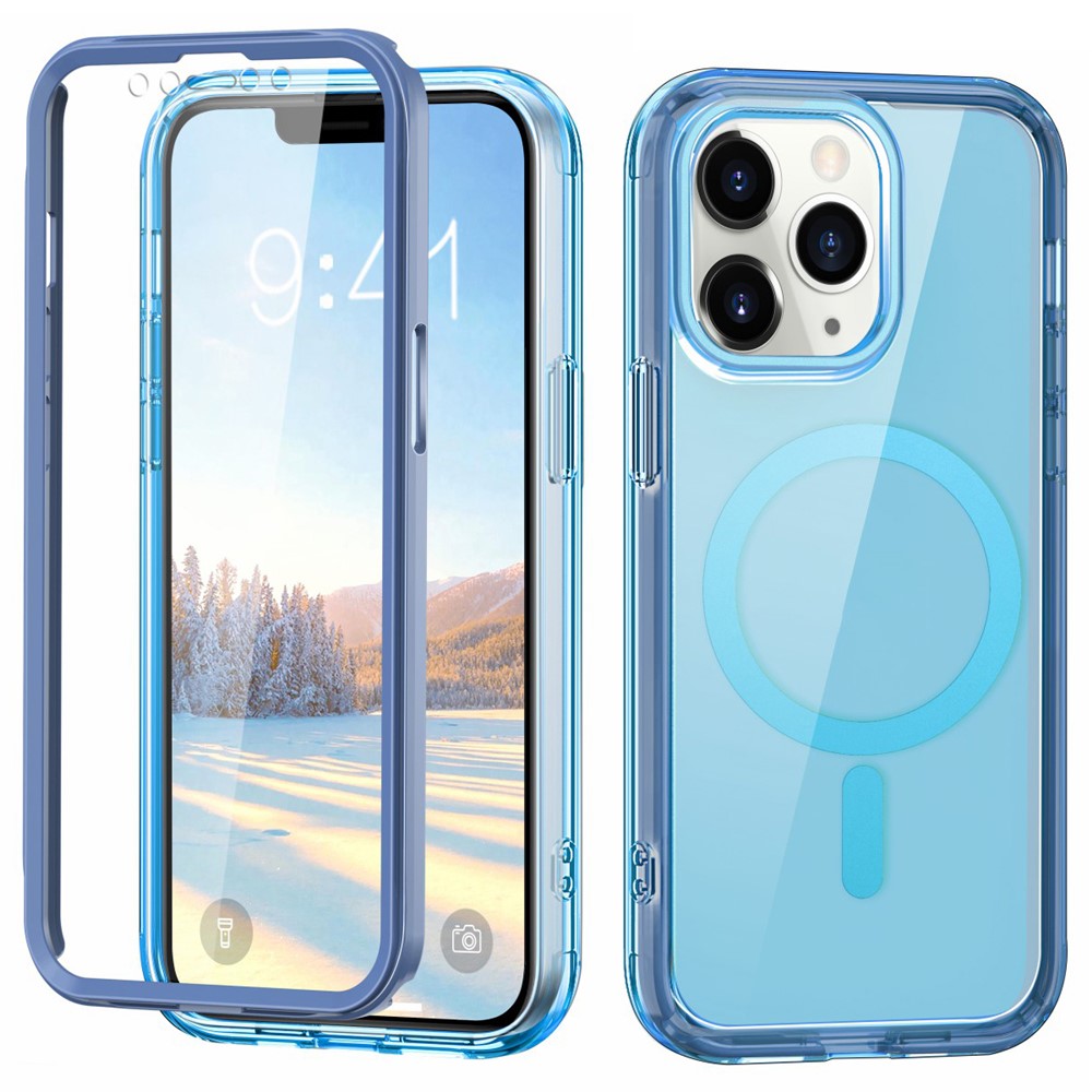 For iPhone 11 Pro Max Case Compatible with MagSafe Front / Back Full Protection Clear Phone Case - Blue