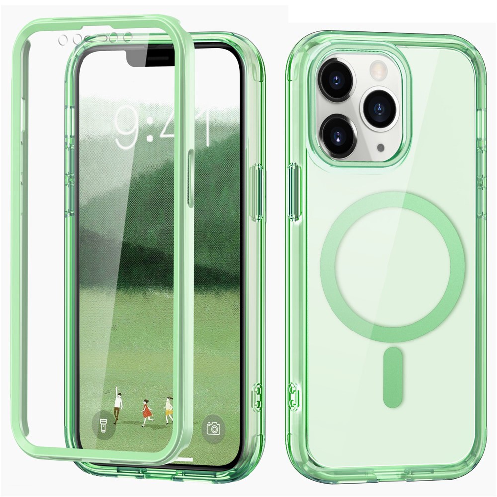 For iPhone 11 Pro Max Case Compatible with MagSafe Front / Back Full Protection Clear Phone Case - Green