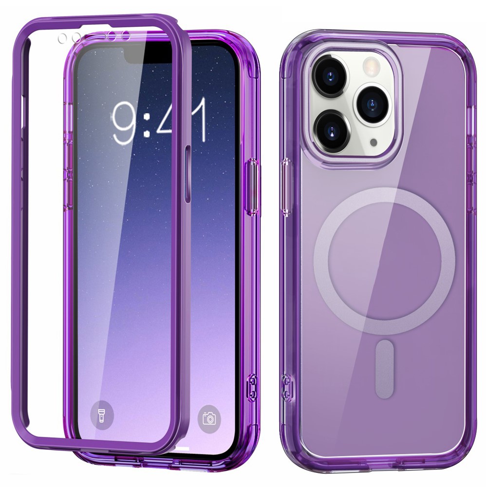 For iPhone 11 Pro Max Case Compatible with MagSafe Front / Back Full Protection Clear Phone Case - Dark Purple