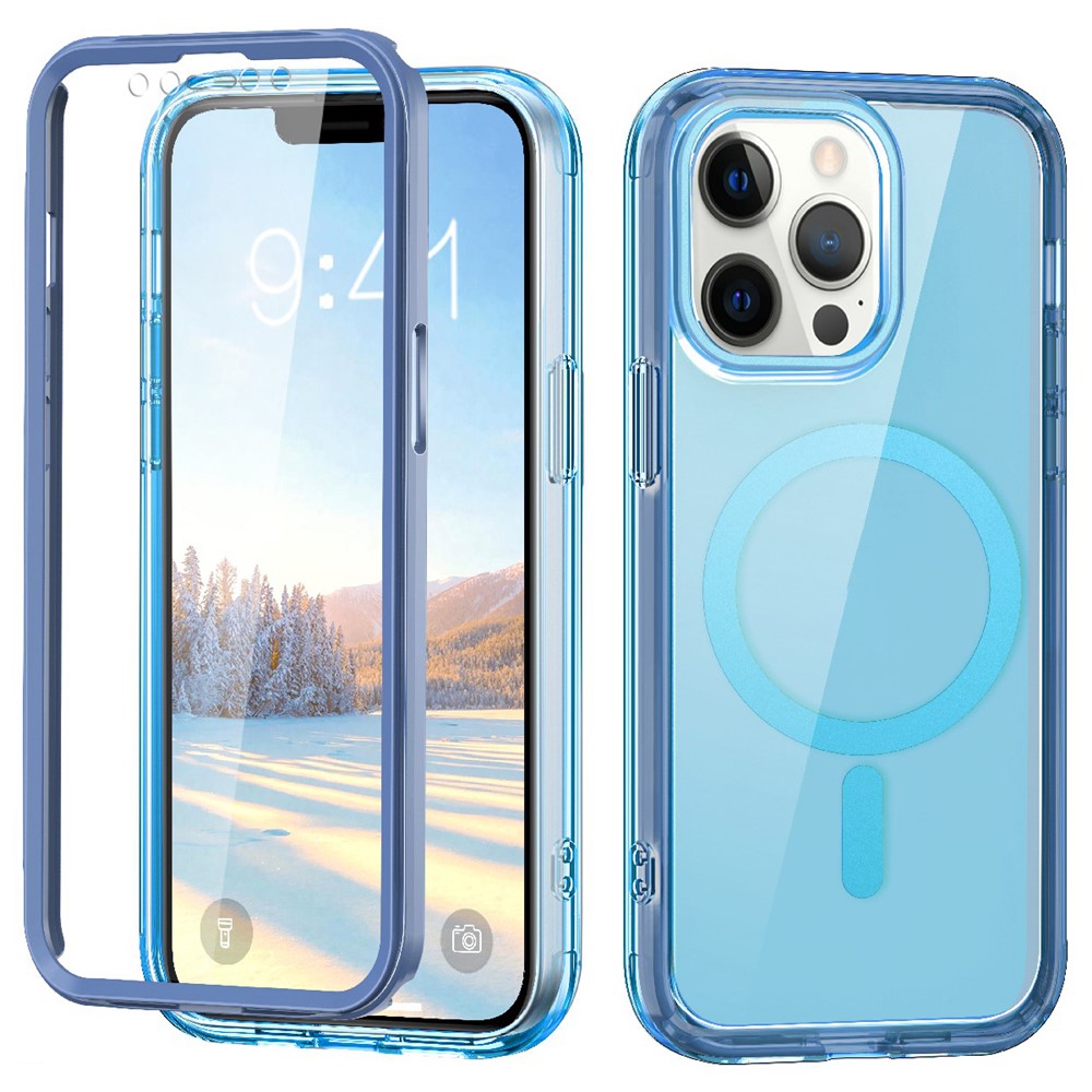 For iPhone 12 / 12 Pro Clear Case PC+TPU Shockproof Phone Shell Compatible with MagSafe - Blue