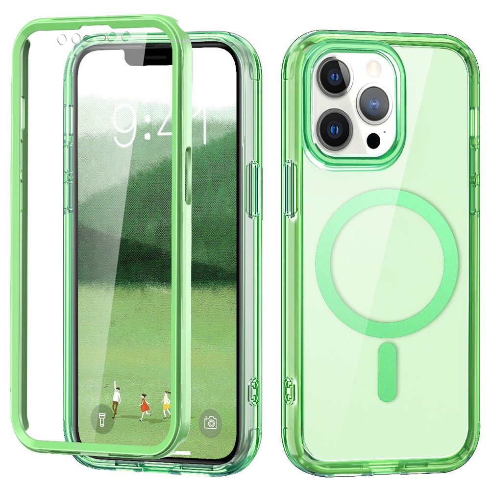 For iPhone 12 / 12 Pro Clear Case PC+TPU Shockproof Phone Shell Compatible with MagSafe - Green