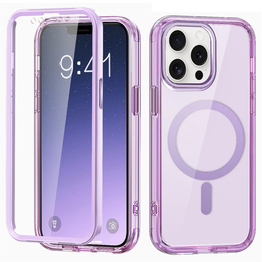 For iPhone 12 / 12 Pro Clear Case PC+TPU Shockproof Phone Shell Compatible with MagSafe - Light Purple