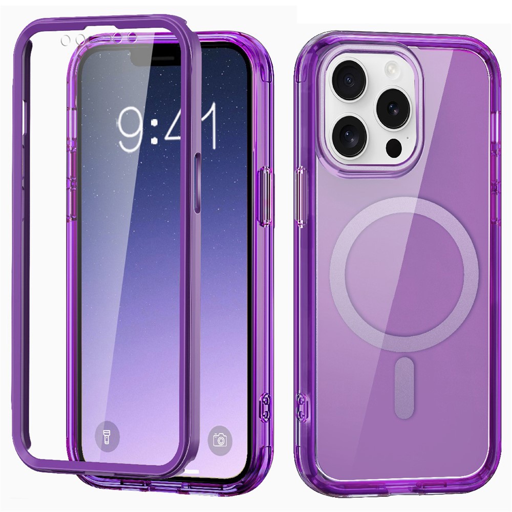 For iPhone 12 / 12 Pro Clear Case PC+TPU Shockproof Phone Shell Compatible with MagSafe - Dark Purple