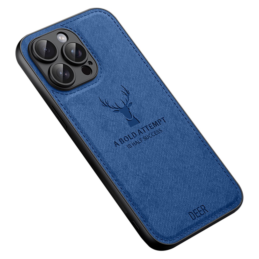 For iPhone 12 Pro Case Imprinted Deer Pattern PU Leather Coating Phone Back Cover - Blue