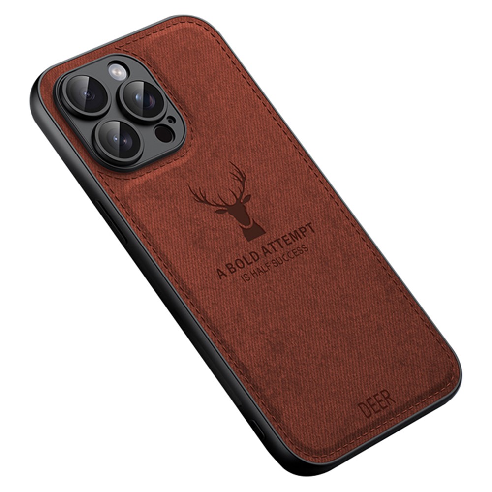 For iPhone 12 Pro Case Imprinted Deer Pattern PU Leather Coating Phone Back Cover - Brown