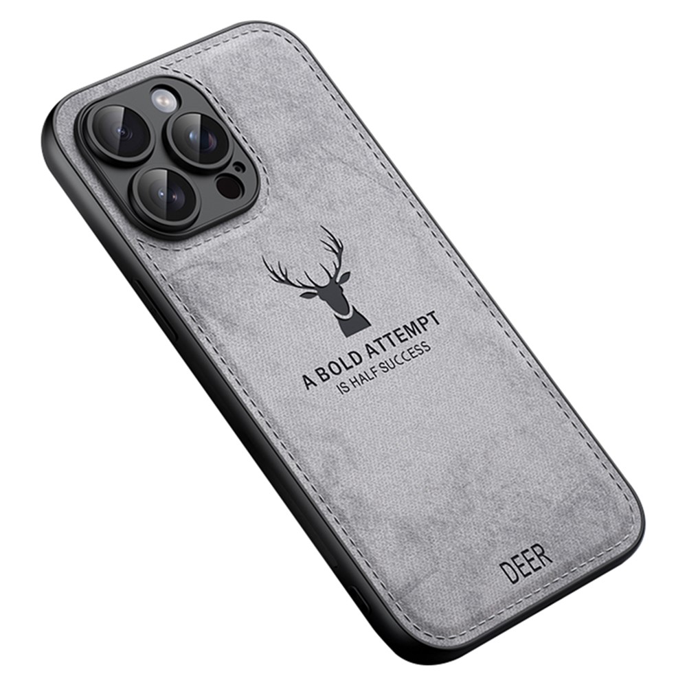 For iPhone 12 Pro Case Imprinted Deer Pattern PU Leather Coating Phone Back Cover - Grey