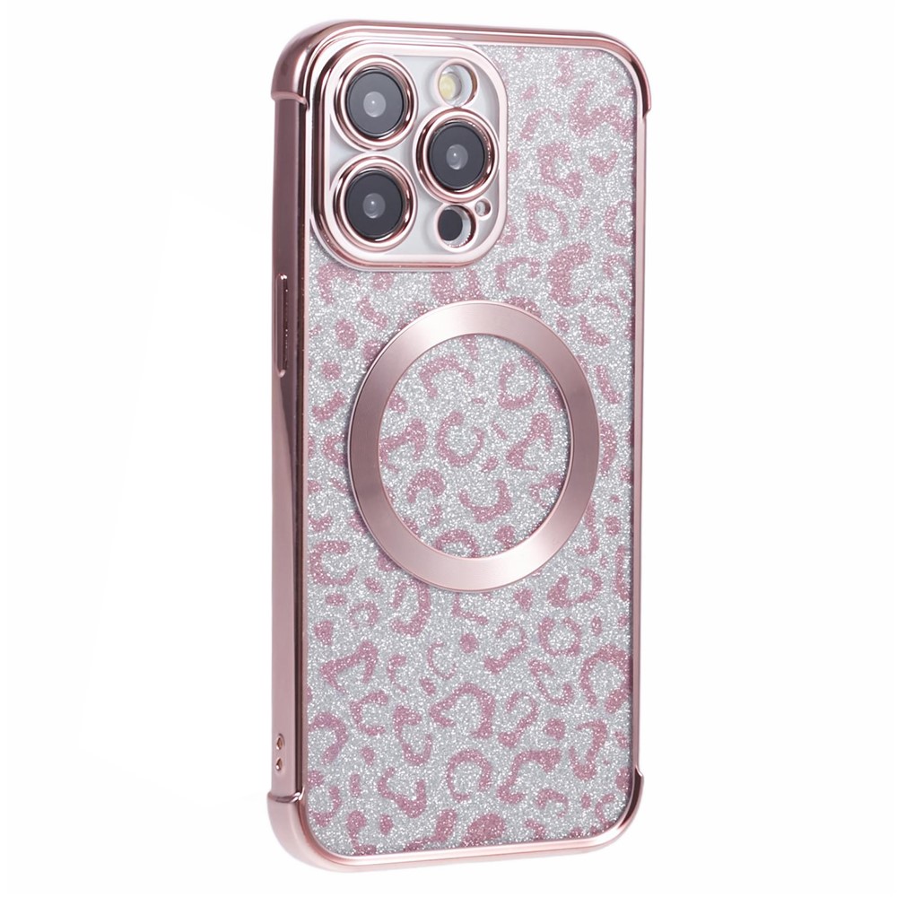 HRF Series for iPhone 12 Pro Magnetic Case Electroplating Leopard TPU Phone Cover - Pink