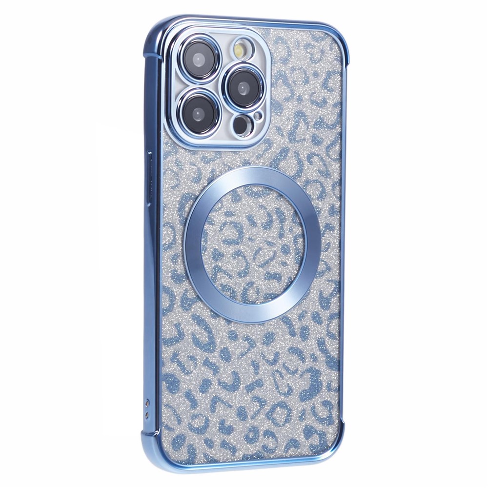 HRF Series for iPhone 12 Pro Magnetic Case Electroplating Leopard TPU Phone Cover - Blue