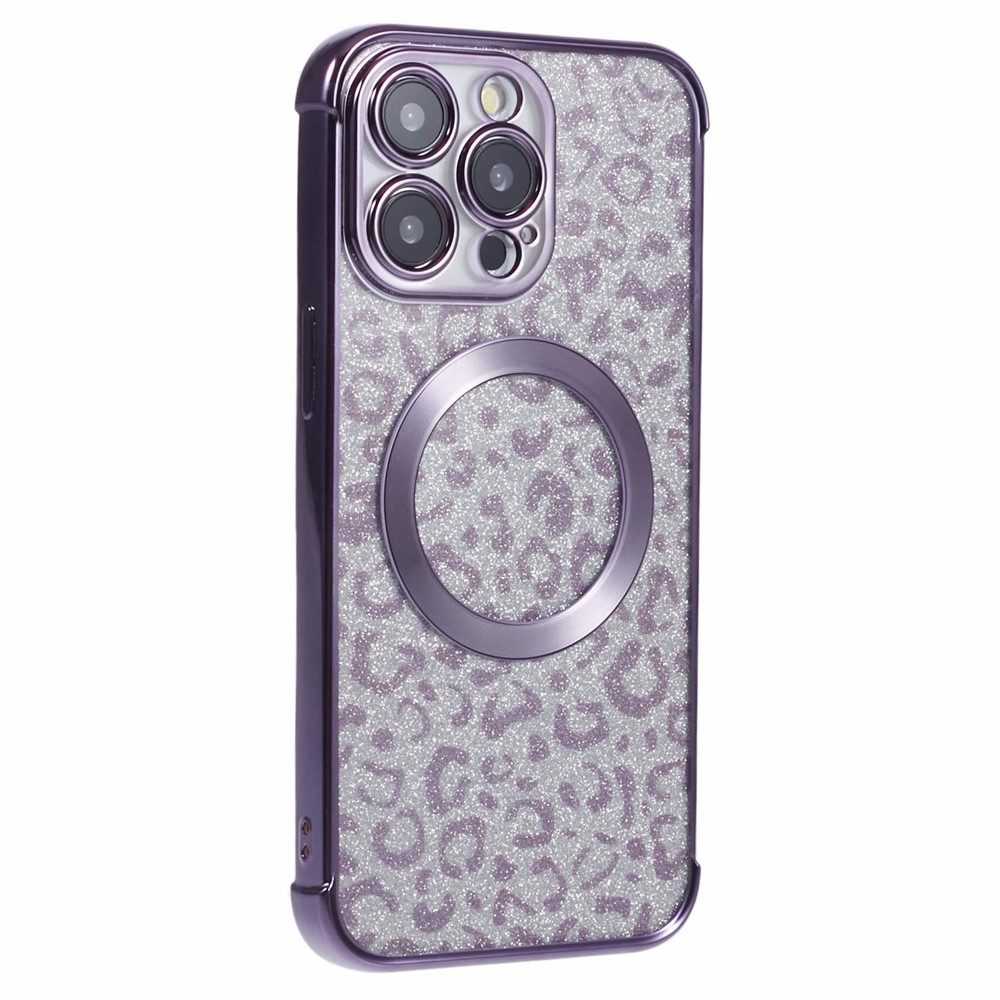HRF Series for iPhone 12 Pro Magnetic Case Electroplating Leopard TPU Phone Cover - Purple