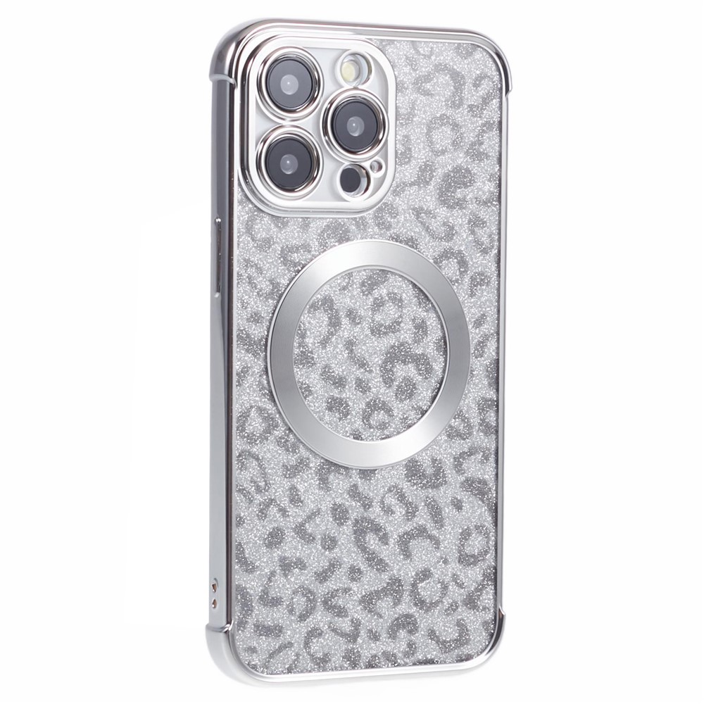 HRF Series for iPhone 12 Pro Magnetic Case Electroplating Leopard TPU Phone Cover - Silver