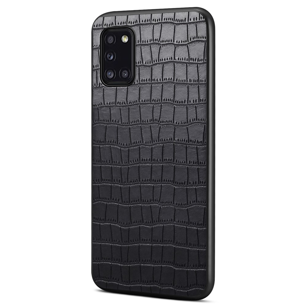 For Samsung Galaxy A31 Shockproof Case Crocodile Textured Leather Hybrid Slim Phone Case - Black