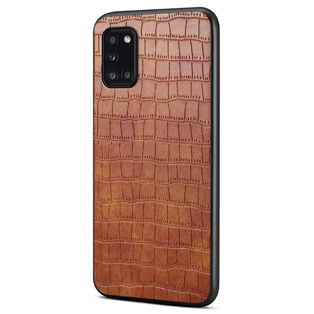 For Samsung Galaxy A31 Shockproof Case Crocodile Textured Leather Hybrid Slim Phone Case - Brown