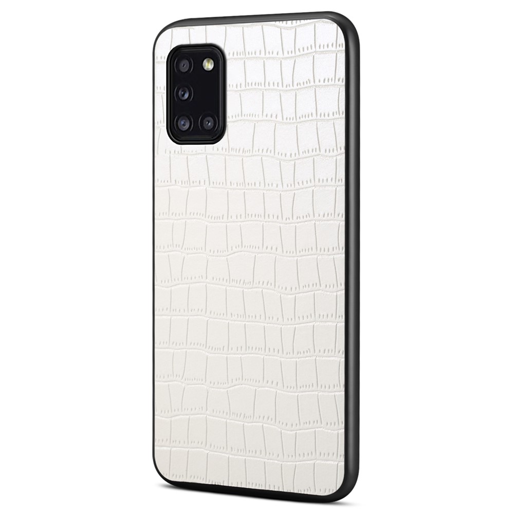 For Samsung Galaxy A31 Shockproof Case Crocodile Textured Leather Hybrid Slim Phone Case - White