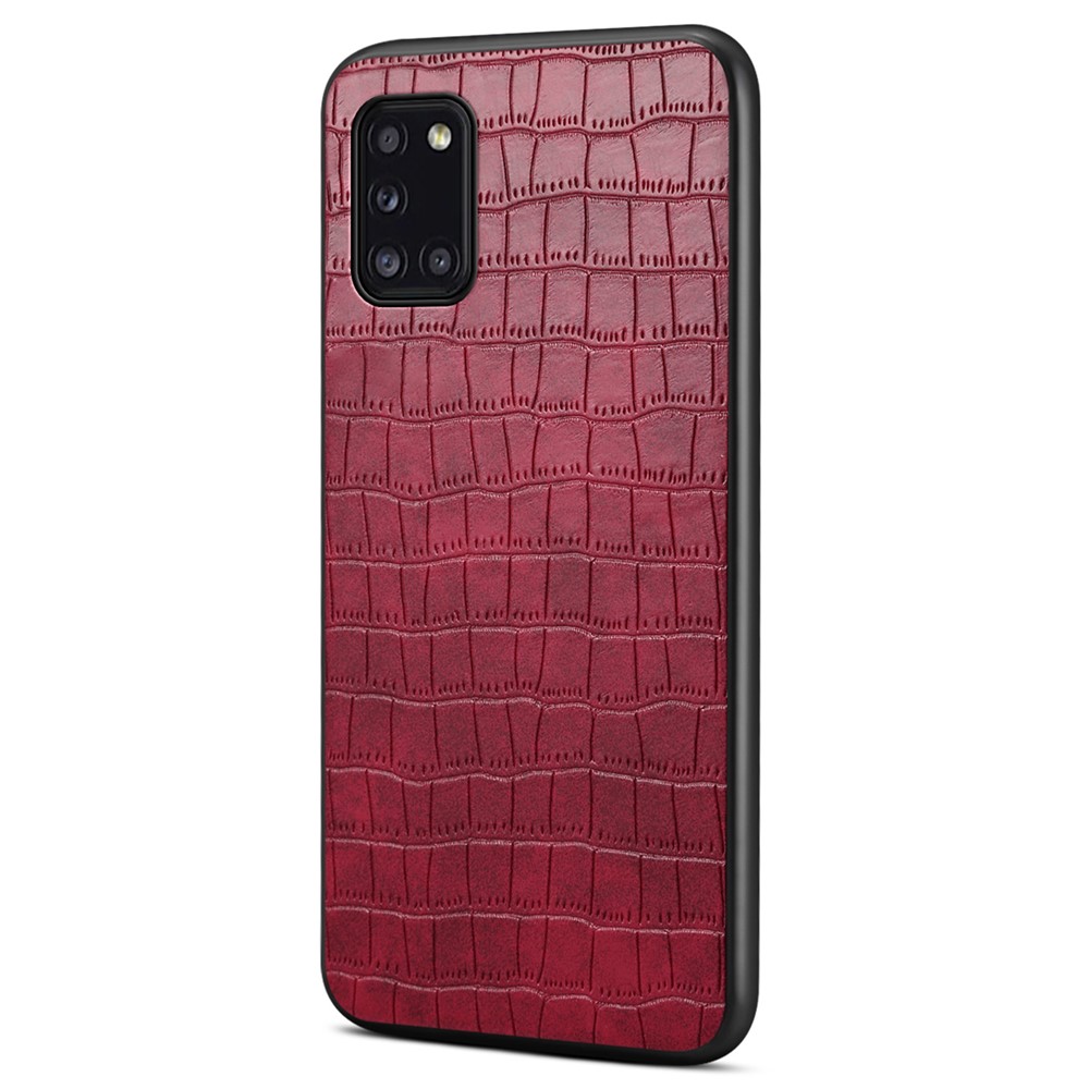 For Samsung Galaxy A31 Shockproof Case Crocodile Textured Leather Hybrid Slim Phone Case - Red