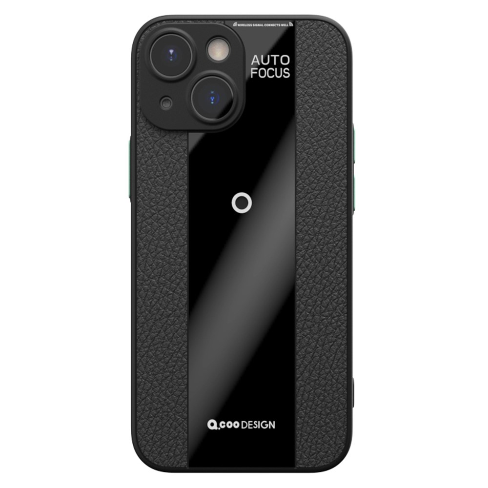 Q.COO Textured Phone Case for iPhone 13 mini Slim-Fit PU Leather+TPU+Acrylic Phone Shell - Black