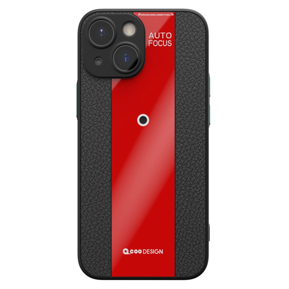 Q.COO For iPhone 14 Plus Slim Phone Cover PU Leather+TPU+Acrylic Phone Case Textured Design Shell - Red