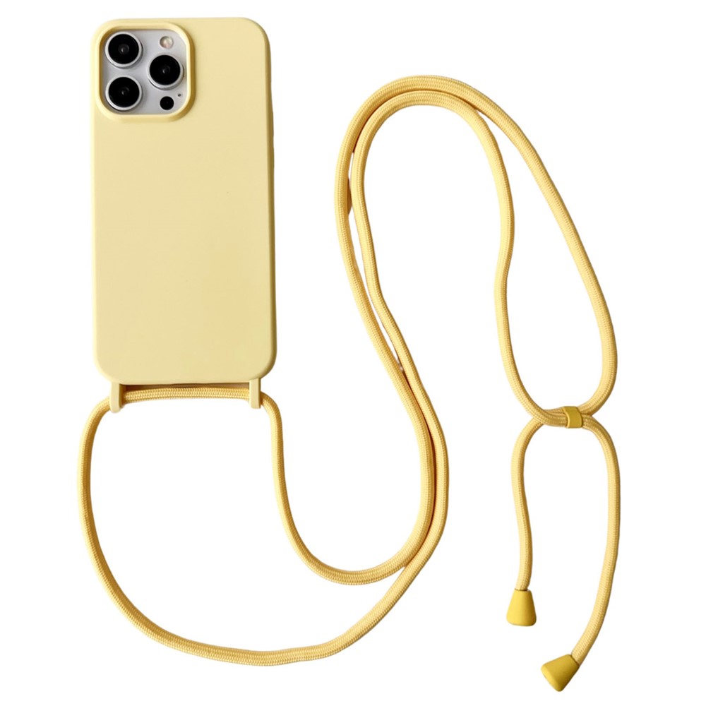 For iPhone 13 Pro Crossbody Lanyard Case Liquid Silicone Protective Phone Cover - Yellow
