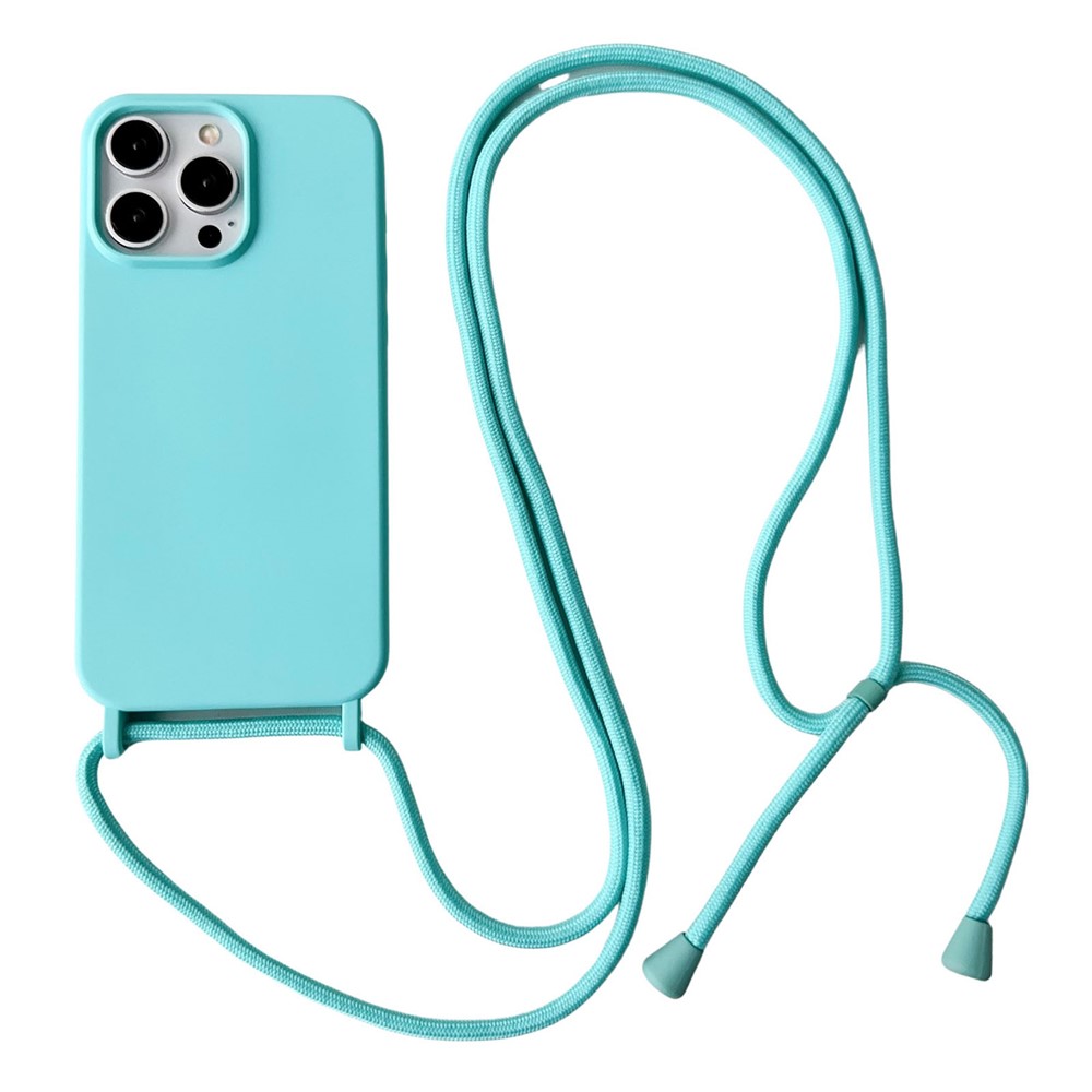 For iPhone 13 Pro Crossbody Lanyard Case Liquid Silicone Protective Phone Cover - Baby Blue
