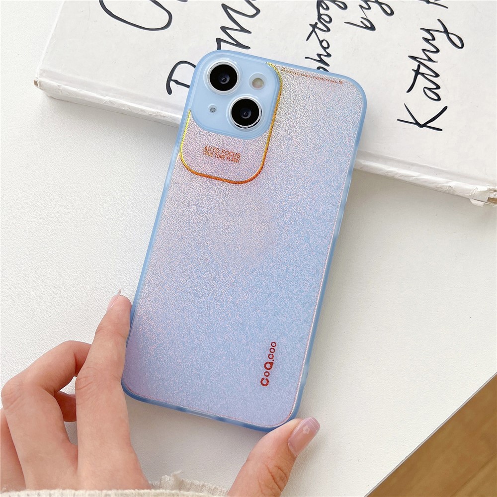 Q.COO Aurora Series for iPhone 14 Plus Case TPU+PET Aurora Aesthetic Phone Cover - Transparent Blue