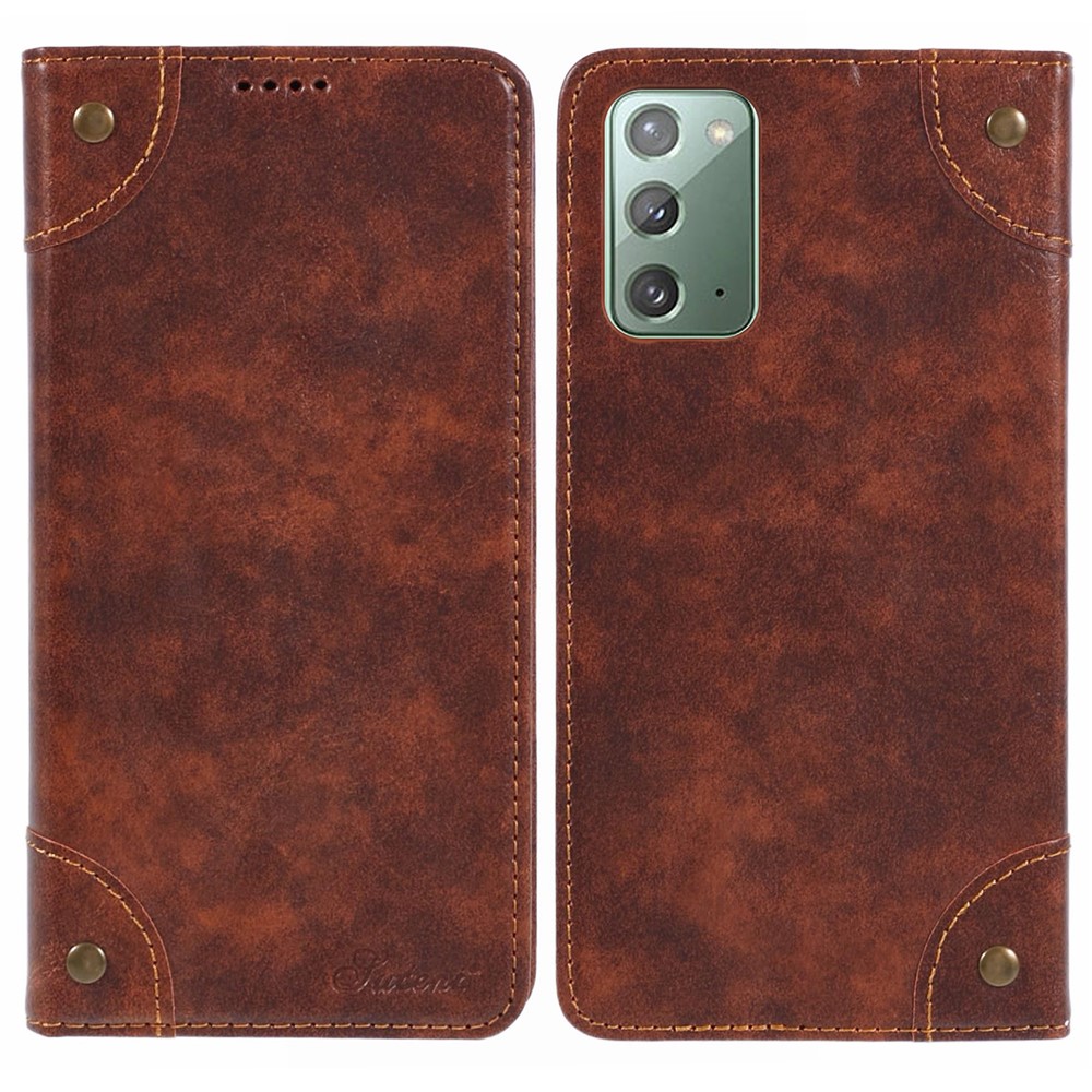 SUTENI For Samsung Galaxy Note20 / Note20 5G Case PU Leather Cover Stand Wallet Phone Shell - Khaki