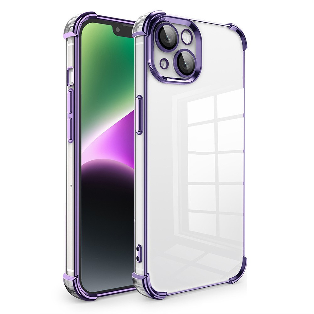 For iPhone 14 Plus Case Reinforced Corners Shockproof TPU Phone Case with PVC Lens Film - Dark Purple