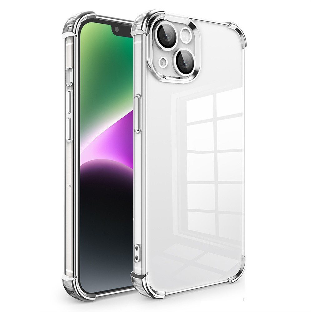 For iPhone 14 Plus Case Reinforced Corners Shockproof TPU Phone Case with PVC Lens Film - Silver