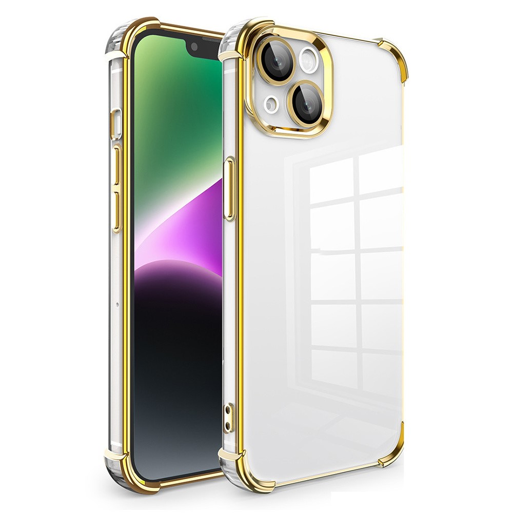 For iPhone 14 Plus Case Reinforced Corners Shockproof TPU Phone Case with PVC Lens Film - Champagne Gold