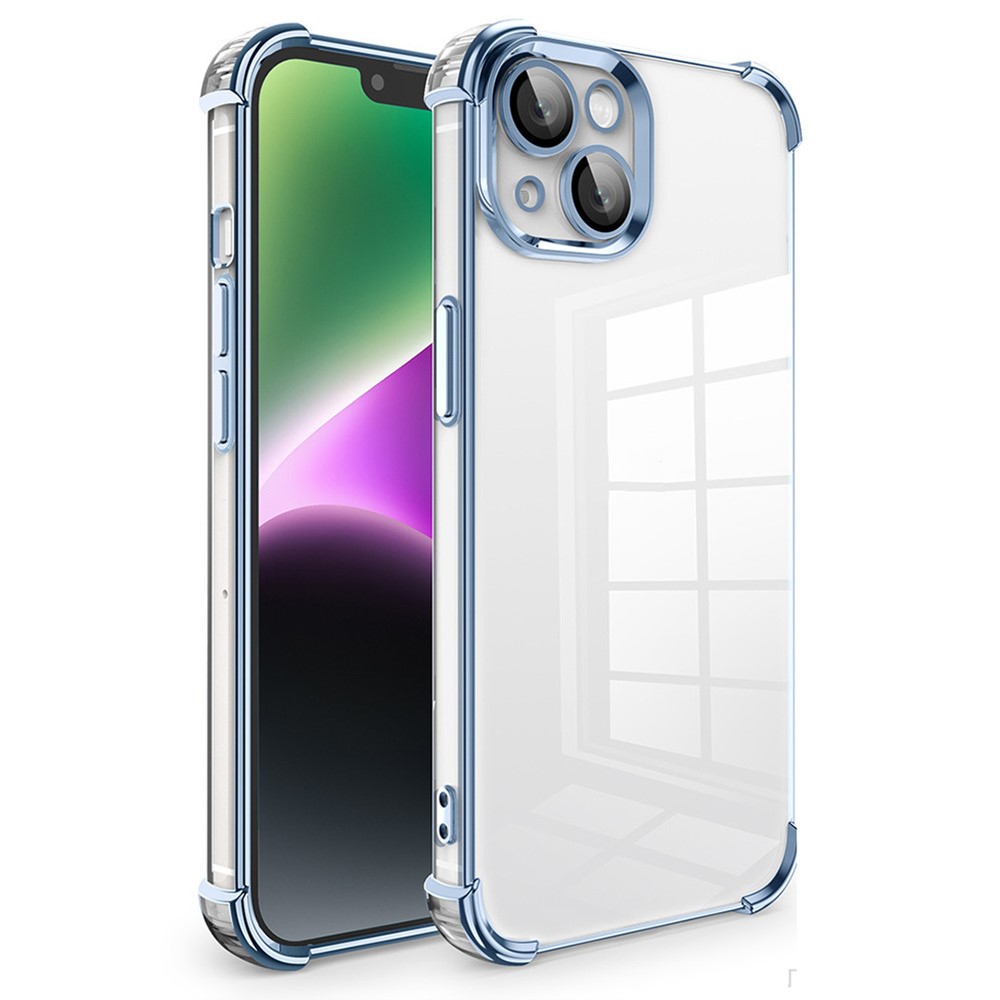 For iPhone 14 Plus Case Reinforced Corners Shockproof TPU Phone Case with PVC Lens Film - Blue