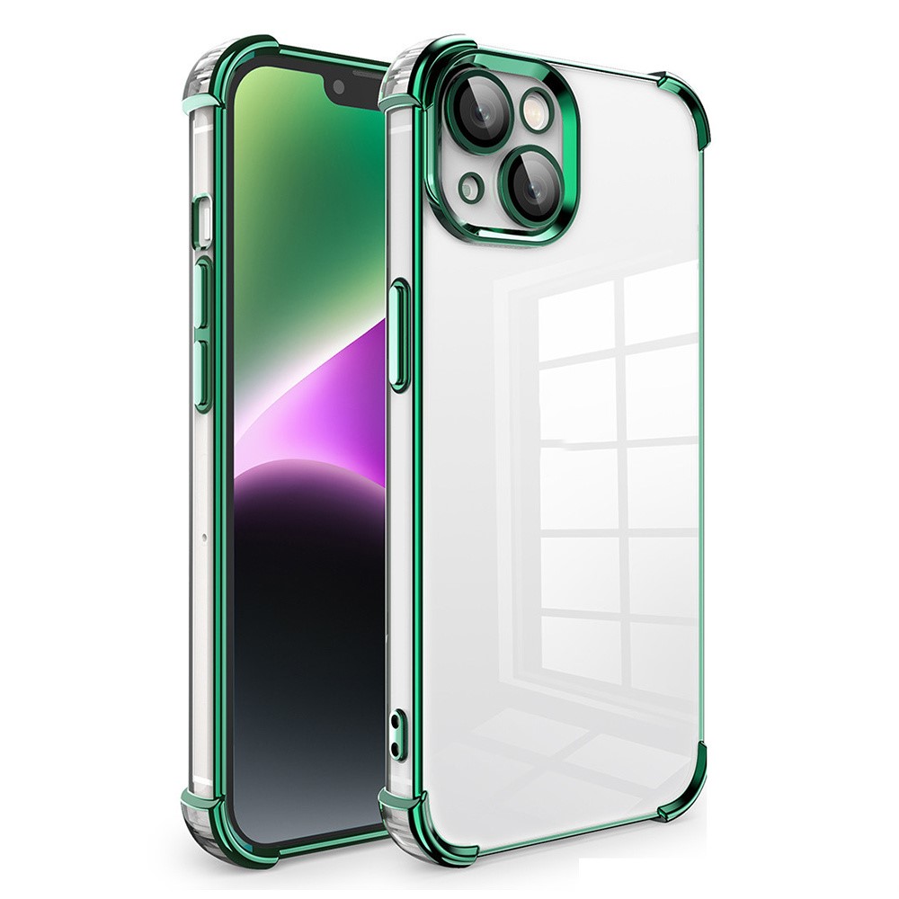 For iPhone 14 Plus Case Reinforced Corners Shockproof TPU Phone Case with PVC Lens Film - Green