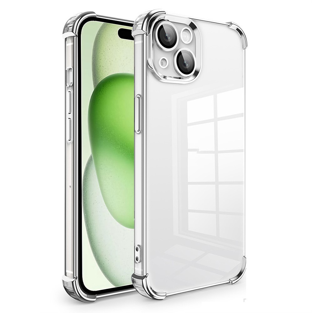 For iPhone 15 Plus Case TPU Cushion Reinforced Corners Phone Cover with PVC Lens Film - Silver