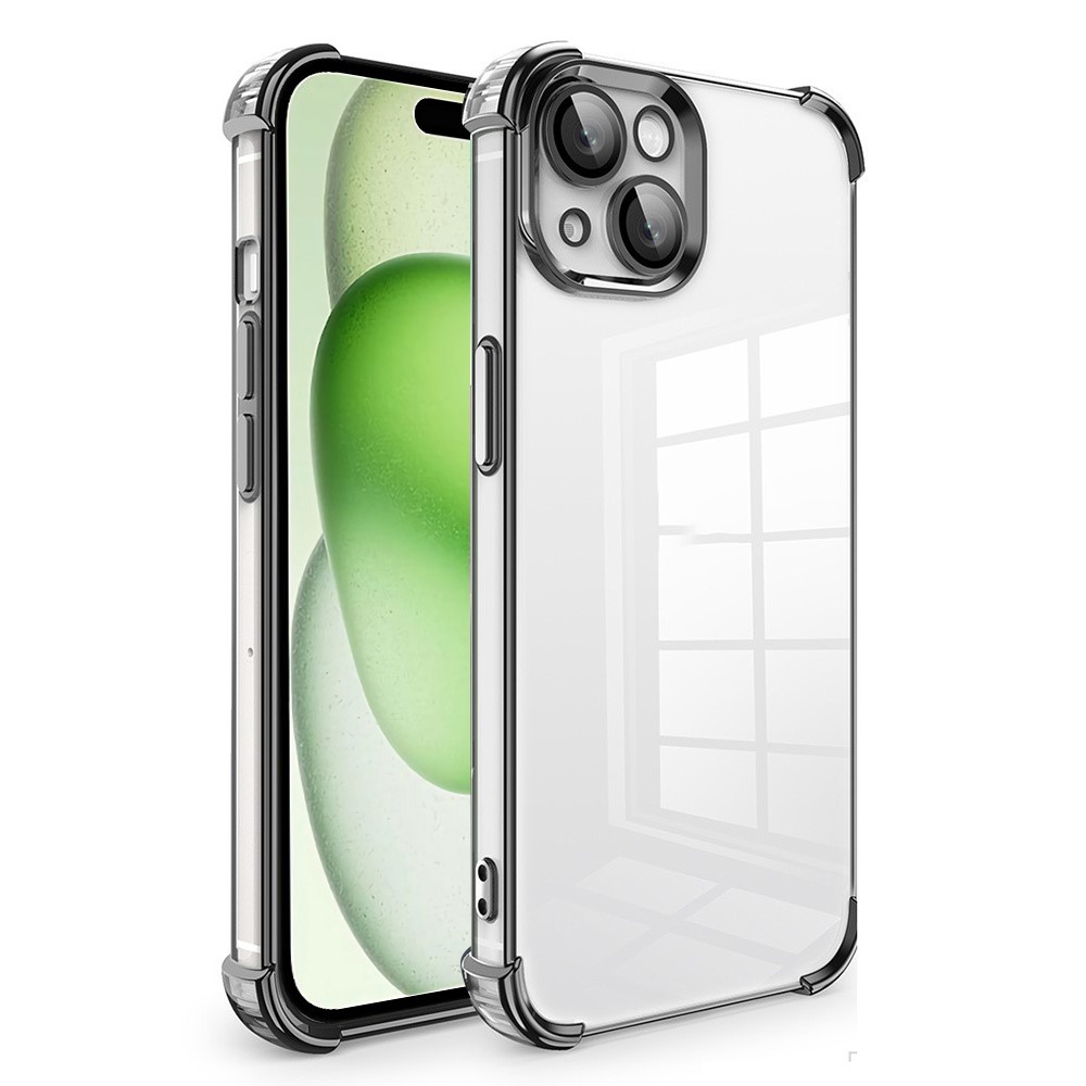 For iPhone 15 Plus Case TPU Cushion Reinforced Corners Phone Cover with PVC Lens Film - Black