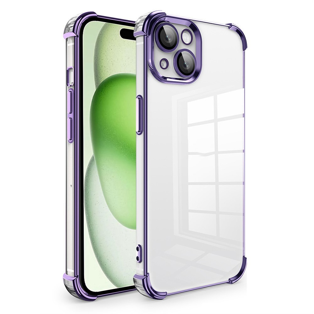For iPhone 15 Plus Case TPU Cushion Reinforced Corners Phone Cover with PVC Lens Film - Dark Purple
