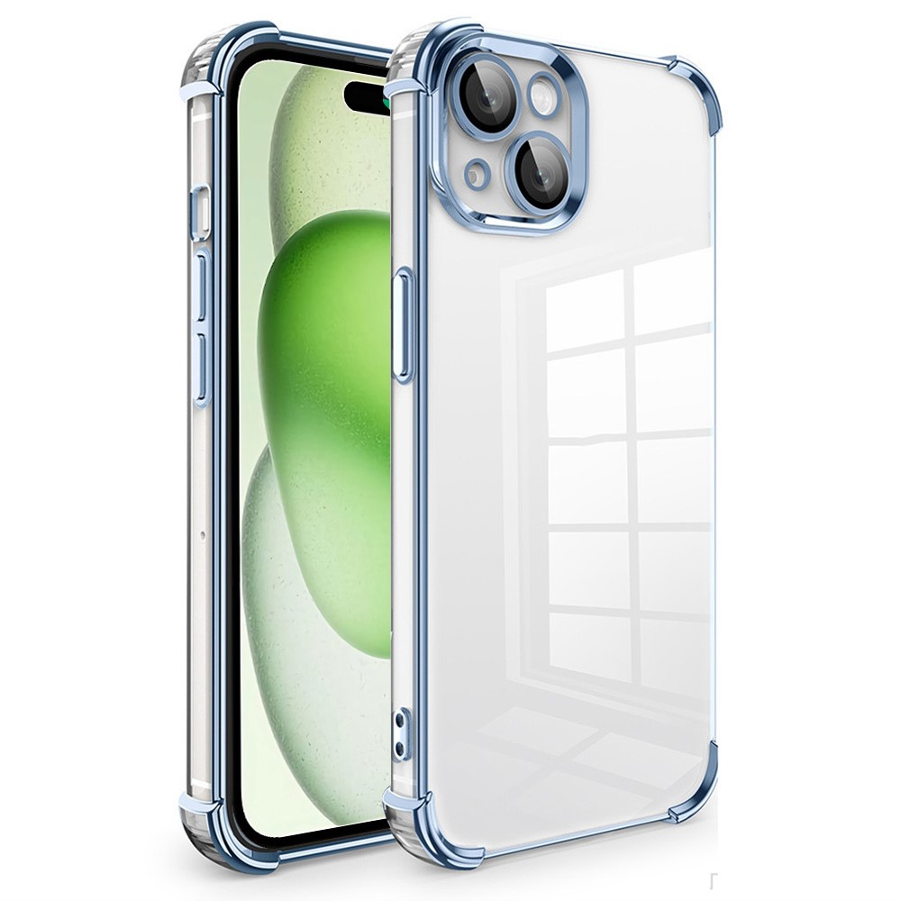 For iPhone 15 Plus Case TPU Cushion Reinforced Corners Phone Cover with PVC Lens Film - Blue