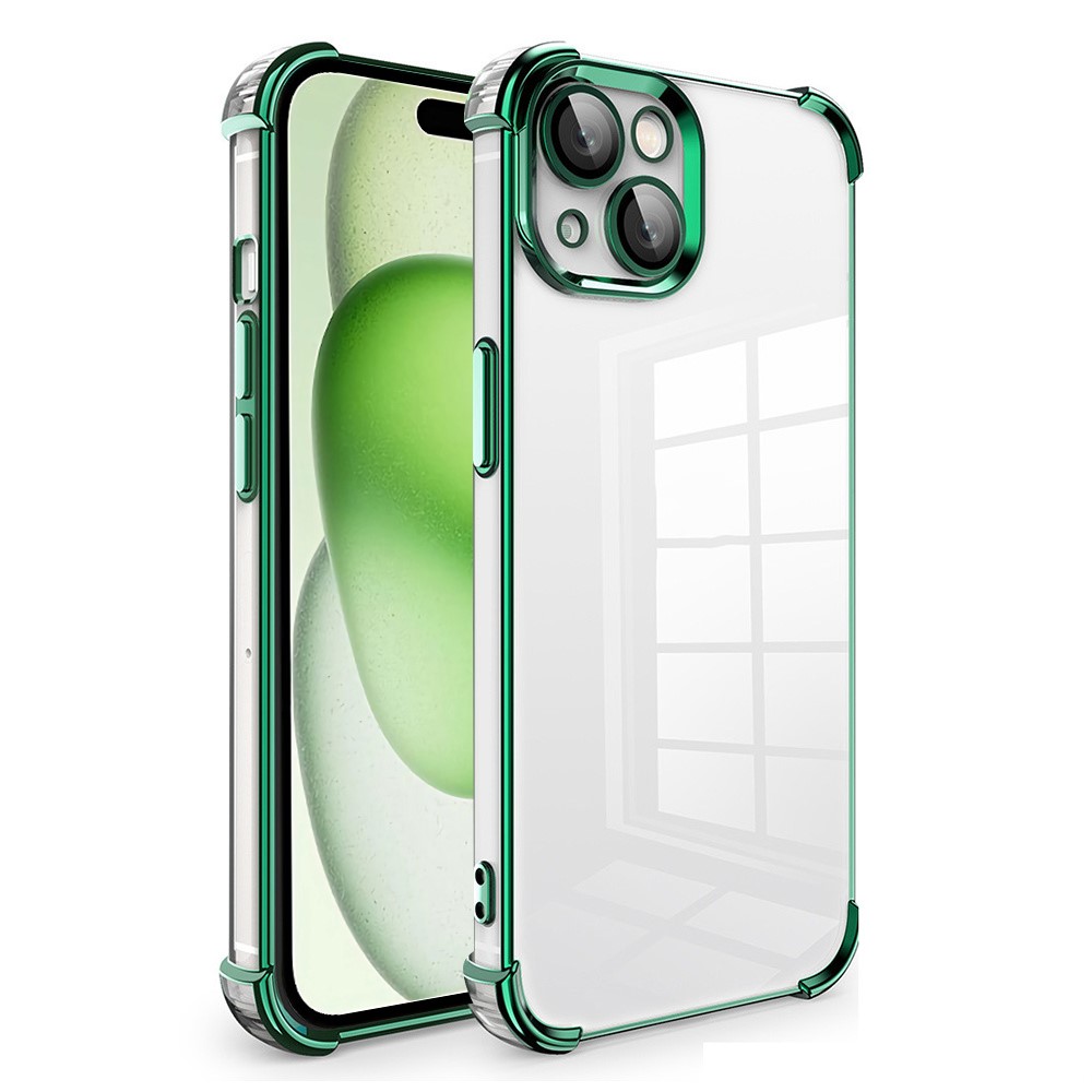 For iPhone 15 Plus Case TPU Cushion Reinforced Corners Phone Cover with PVC Lens Film - Green