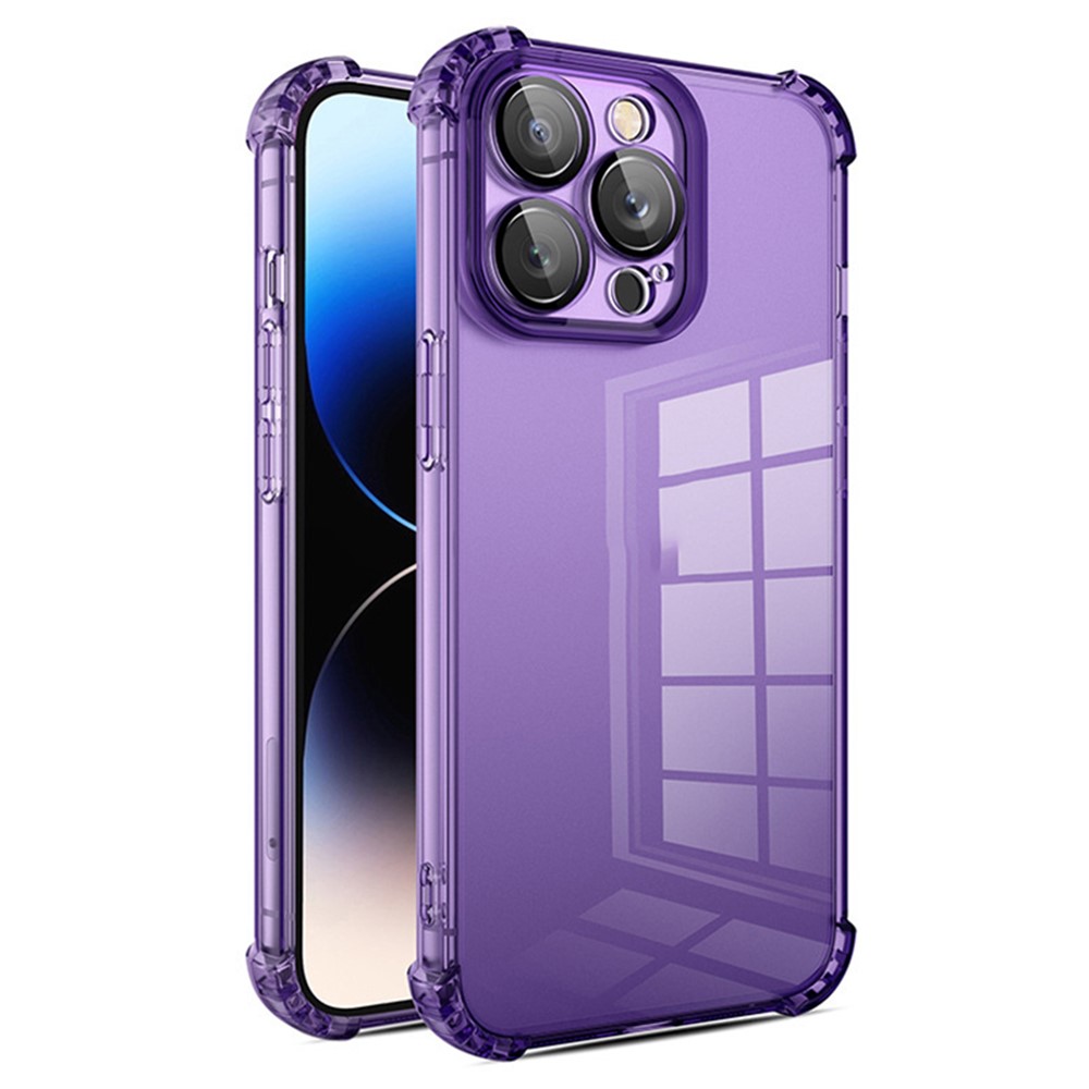 For iPhone 12 Pro Case Corner Protection TPU Phone Cover with Camera Lens Protector - Dark Purple
