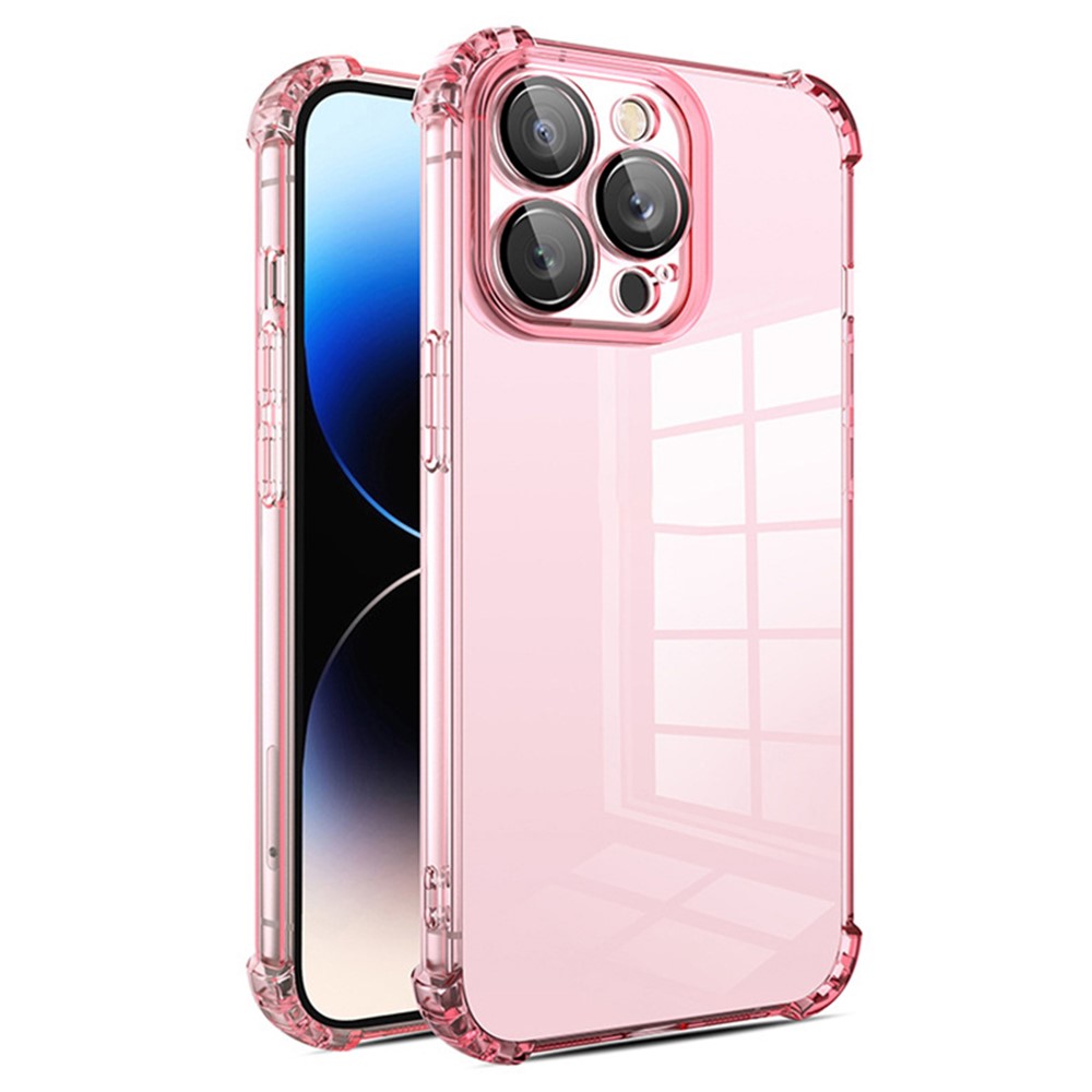 For iPhone 12 Pro Case Corner Protection TPU Phone Cover with Camera Lens Protector - Pink
