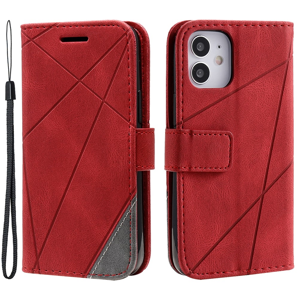 For iPhone 12 mini Case Wallet Leather Phone Cover Skin-touch Texture - Red