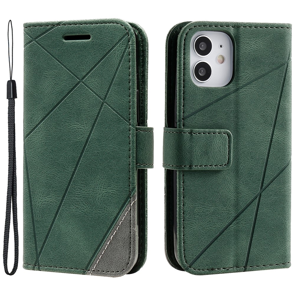 For iPhone 12 mini Case Wallet Leather Phone Cover Skin-touch Texture - Green
