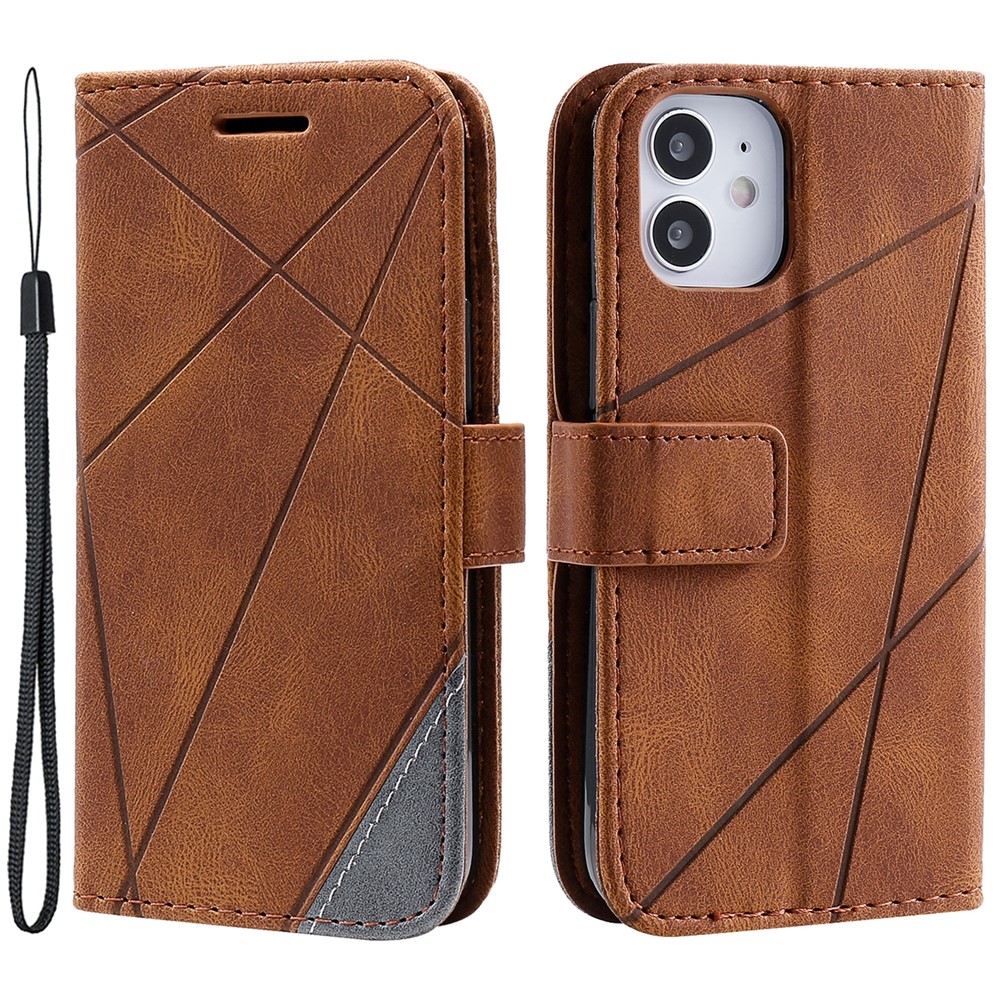 For iPhone 12 mini Case Wallet Leather Phone Cover Skin-touch Texture - Brown