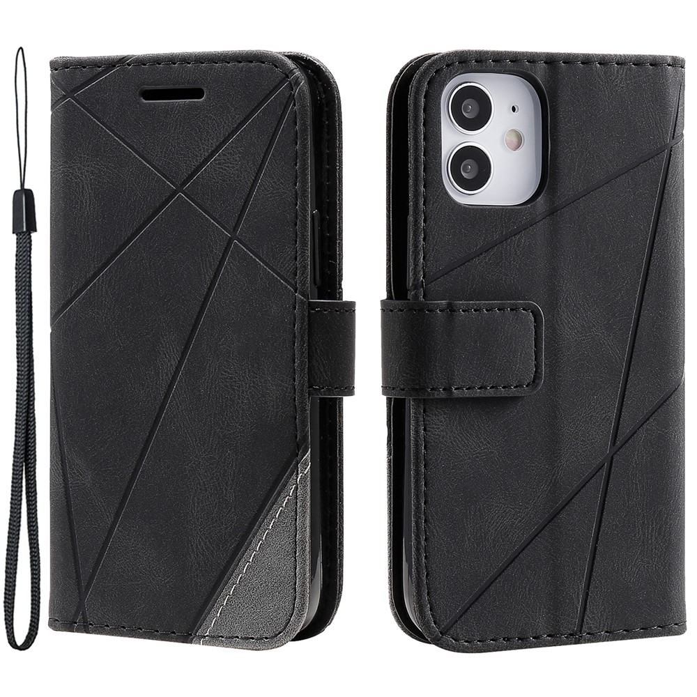 For iPhone 12 mini Case Wallet Leather Phone Cover Skin-touch Texture - Black