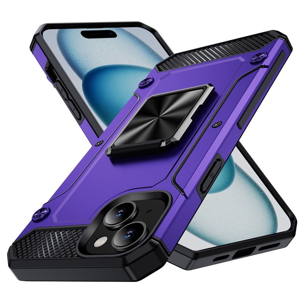 For iPhone 15 Plus Case PC+TPU Ring Holder Kickstand Protective Phone Cover - Purple