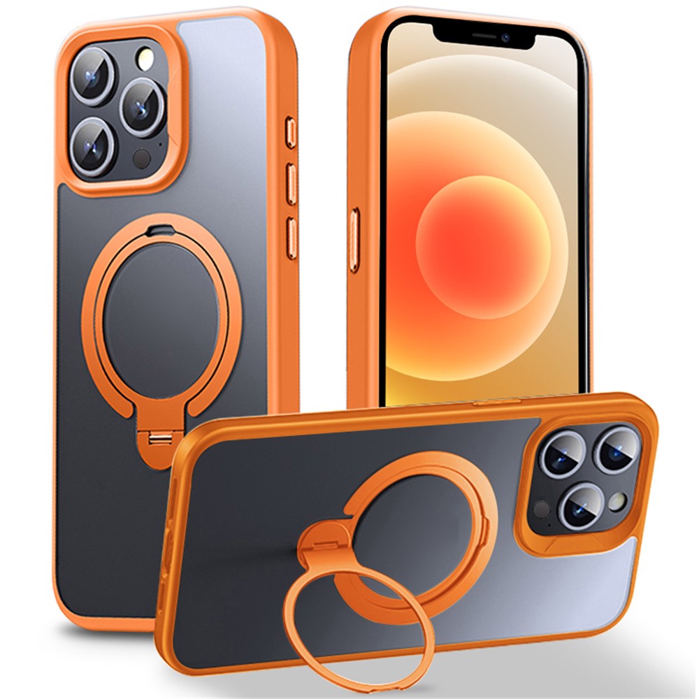 For iPhone 12 Pro / 12 Case Kickstand Shell Compatible with MagSafe TPU+PC Slim-Fit Phone Cover - Orange