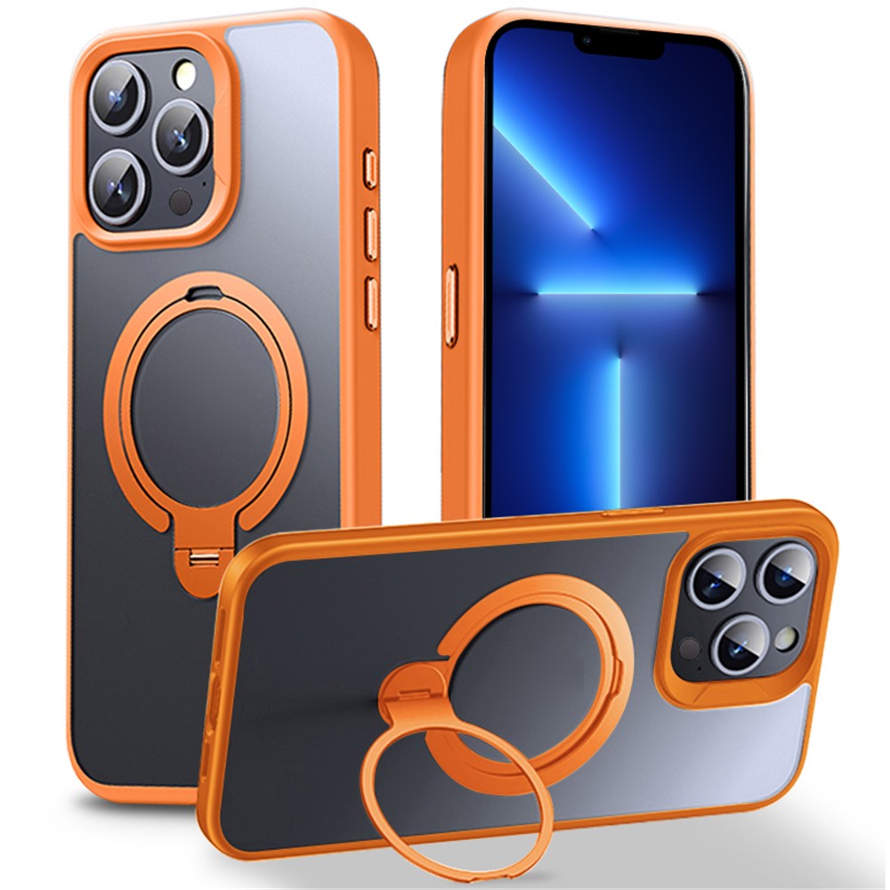 For iPhone 13 Pro Case Compatible with MagSafe TPU+PC Phone Back Cover with Kickstand - Orange