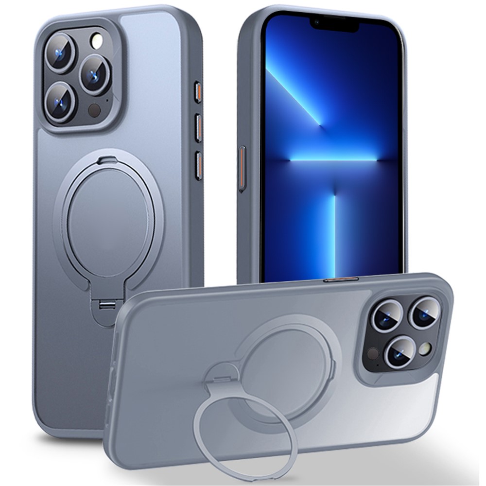 For iPhone 13 Pro Case Compatible with MagSafe TPU+PC Phone Back Cover with Kickstand - Grey