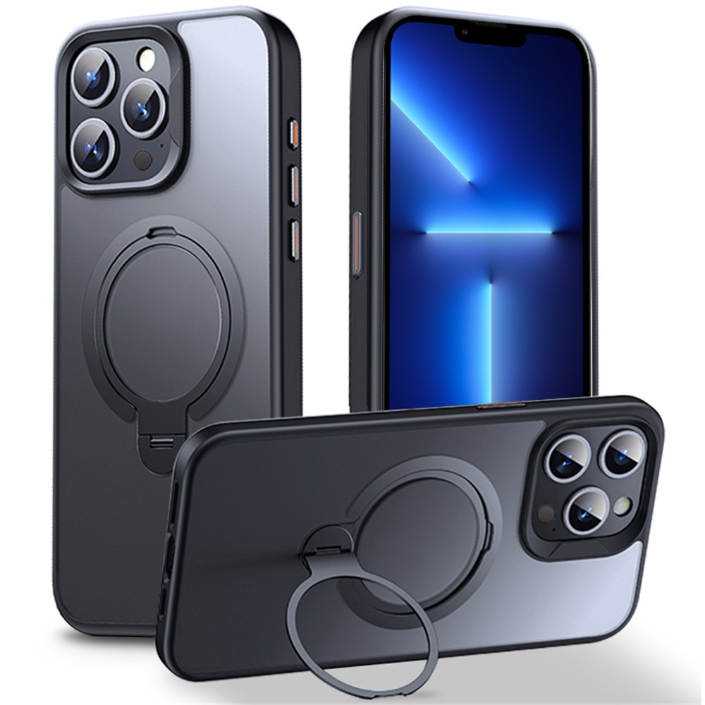 For iPhone 13 Pro Max Case Kickstand Anti-Scratch TPU+PC Phone Cover Compatible with MagSafe - Black