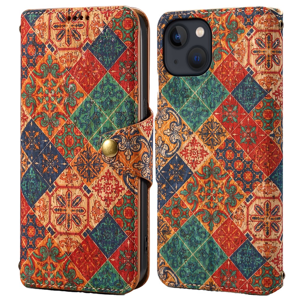 For iPhone 15 Plus Case Flower Printing PU Leather Wallet Card Slots Phone Cover - Winter / Blue