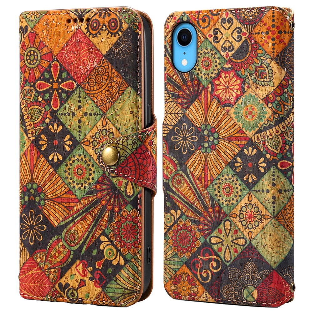 For iPhone XR Leather Case Flower Pattern Printing Phone Cover Wallet Folding Stand - Autumn / Yellow