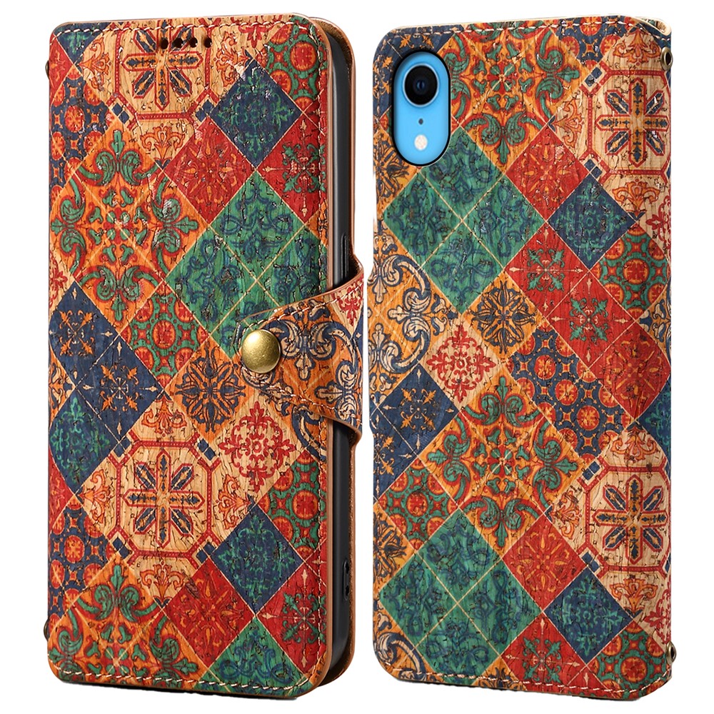 For iPhone XR Leather Case Flower Pattern Printing Phone Cover Wallet Folding Stand - Winter / Blue