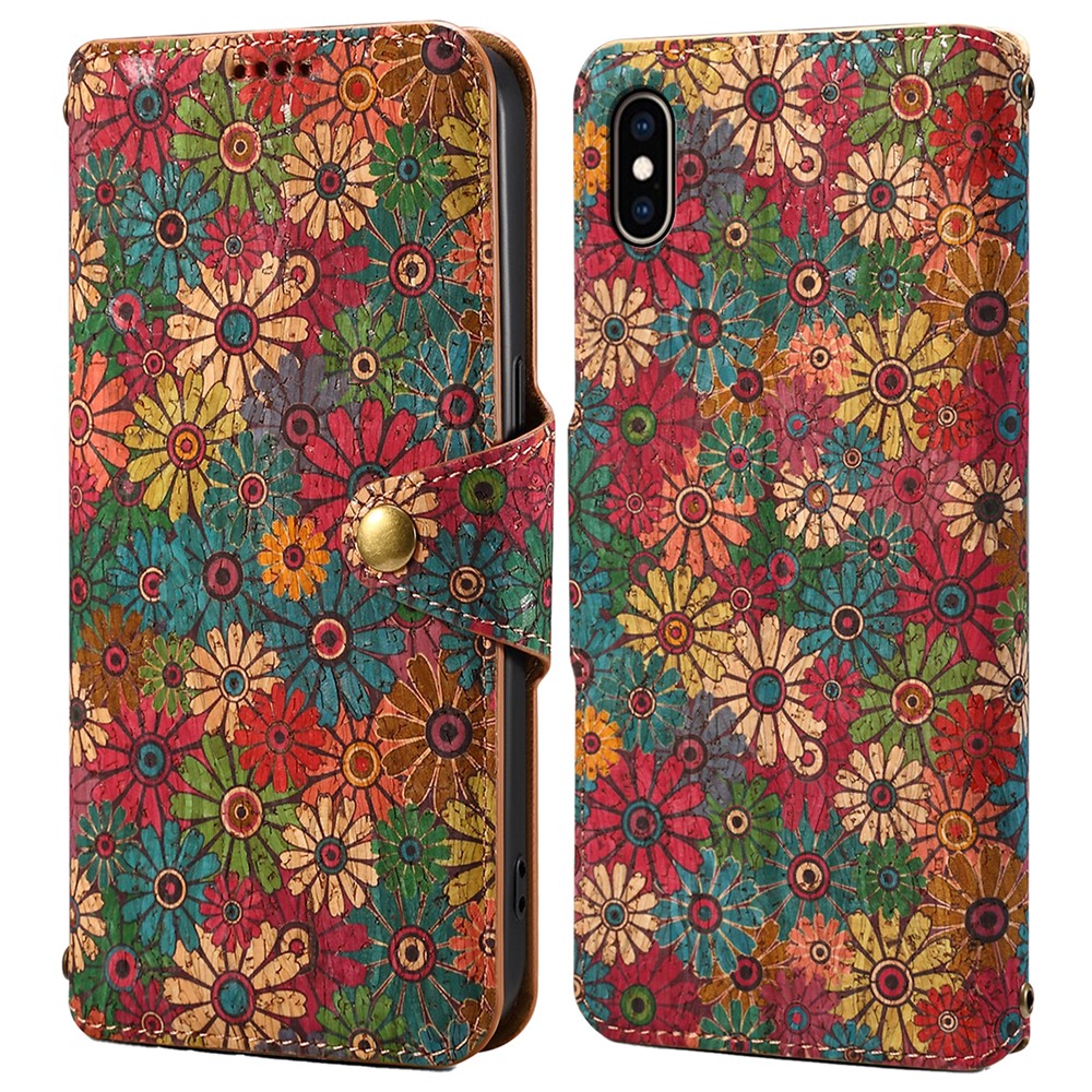 For iPhone XS Max Case Flower Printing Wallet Protective Phone Leather Cover - Spring / Green