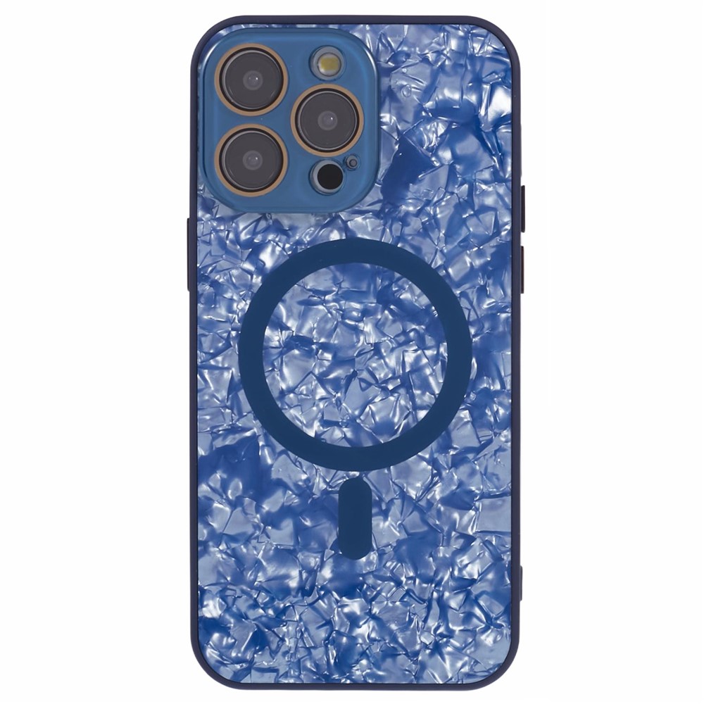 YUX Series For 	iPhone 12 Pro 6.1 inch Cell Phone Cases Cracked Ice Pattern Scratch-proof Shell Compatible with MagSafe - Blue